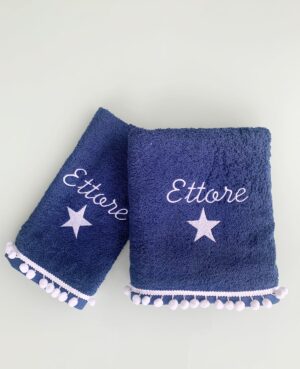 Set Asciugamani Personalizzati Stella Bianca - Spugna Blue Navy