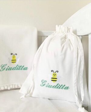 COPERTINA PONPON & SACCHETTO BAMBINI PERSONALIZZATI CON NOME & DISEGNO